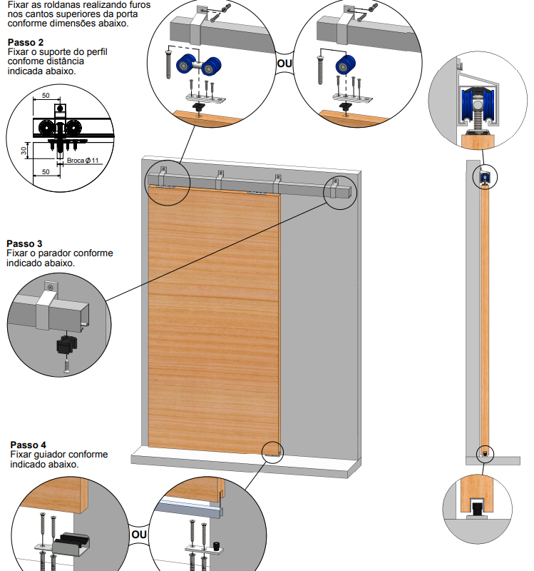 TRILHO KIT P/ FIXACAO PORTA CORRER ref. 019088