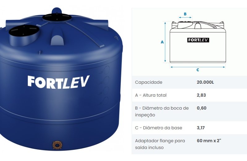 CAIXA D AGUA X20000-L TANQUE TP ROSCA FORTLEV ref. 020164