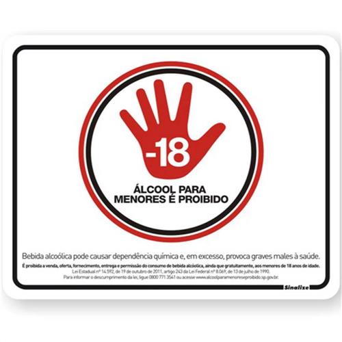 PLACA SINAL.AL.20X25 LEI ALCOOL MENOR ref. 022707