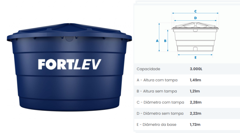CAIXA D AGUA 3000-L POLIET. TP GRANDE FORTLEV ref. 024316