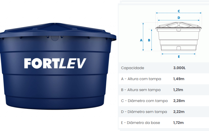 CAIXA D AGUA 3000-L POLIET. TP GRANDE FORTLEV ref. 024316