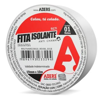 FITA ISOLANTE 10MT  ADERE COLORIDA BRANCA ref. 024331