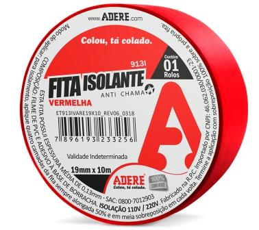 FITA ISOLANTE 10MT  ADERE COLORIDA VERMELHA ref. 024333