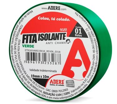 FITA ISOLANTE 10MT  ADERE COLORIDA VERDE ref. 024334