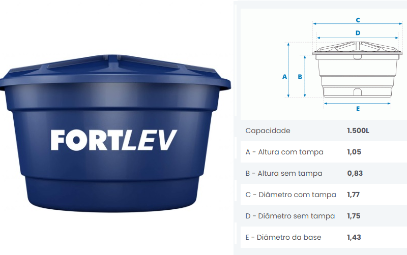 CAIXA D AGUA 1500-L POLIET. TP GRANDE FORTLEV ref. 025381