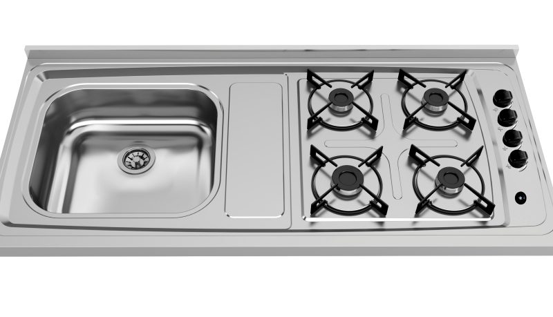 PIA ACO INOX  GHELPLUS 1.20MT C/ FOGAO 4 BOCAS ref. 025710