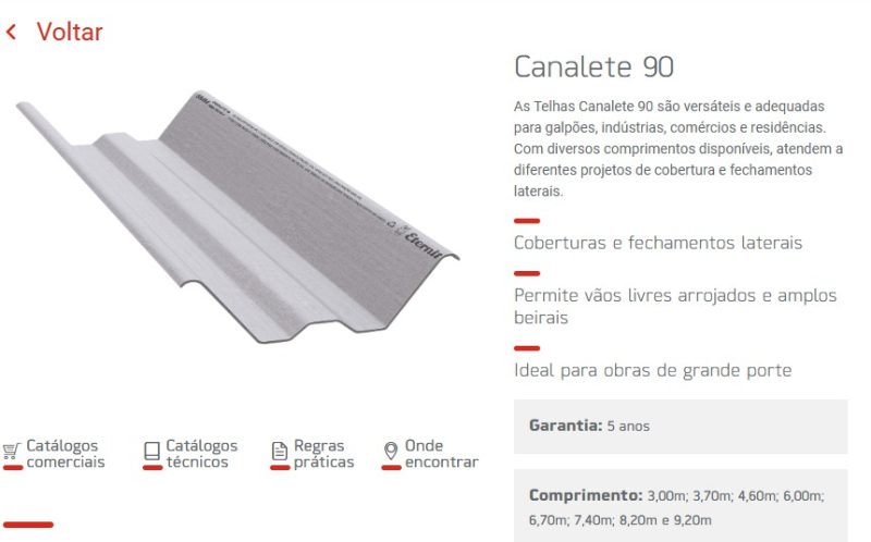 TELHA  8MM CANALETE 90 6.00M ref. 026293