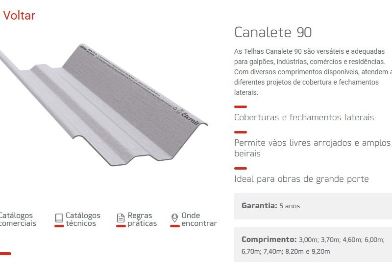 TELHA  8MM CANALETE 90 6.70M ref. 026639
