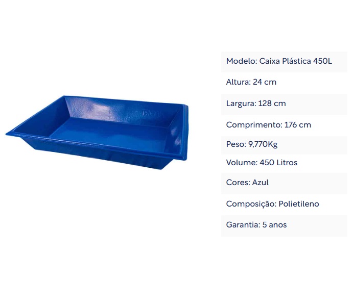 MASSEIRA PEDREIRO POLIETILENO 450 LT GRANDE 1.28X1.76 ref. 026895