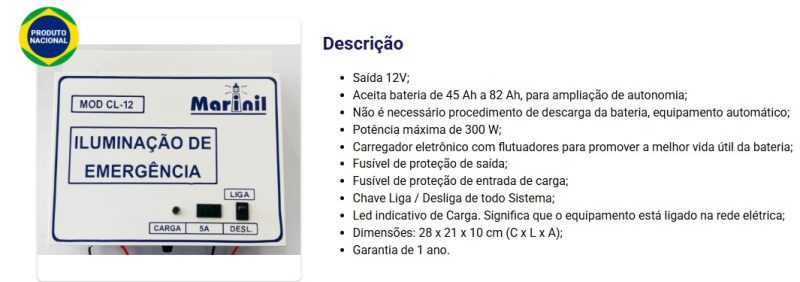 CENTRAL ILUMINACAO EMERGENCIA 12V ATE 300W CL-12 ref. 026925