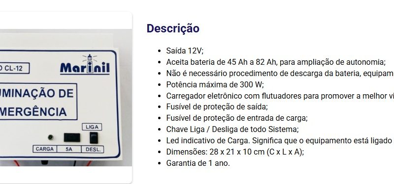 CENTRAL ILUMINACAO EMERGENCIA 12V ATE 300W CL-12 ref. 026925