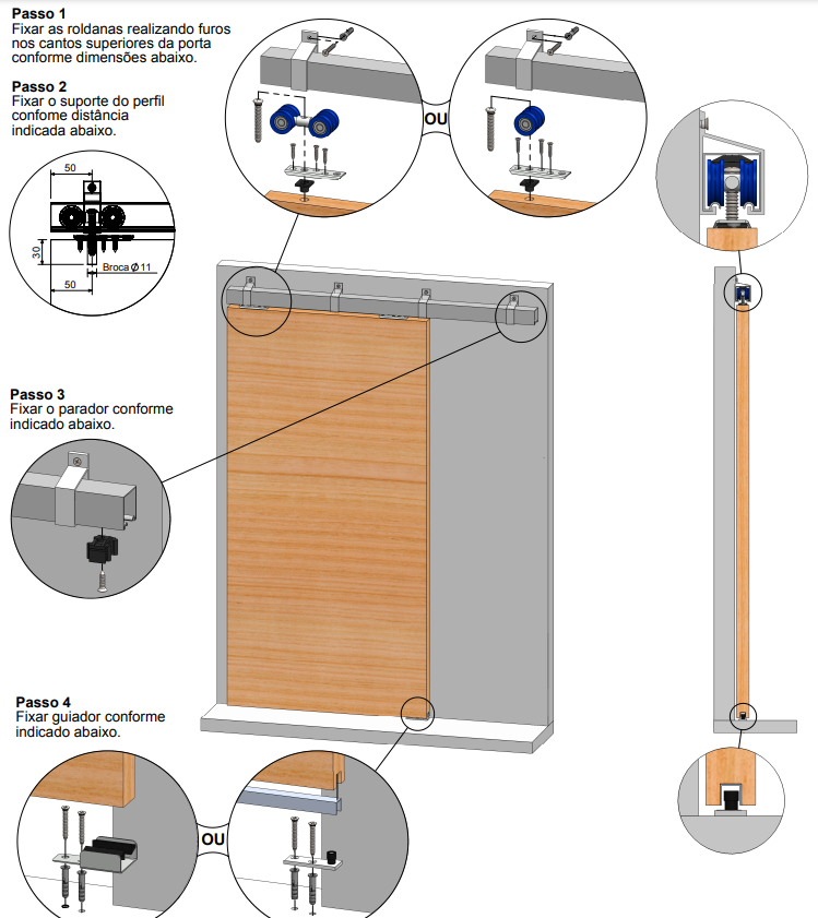 TRILHO KIT P/ FIXACAO PORTA CORRER ref. 019088