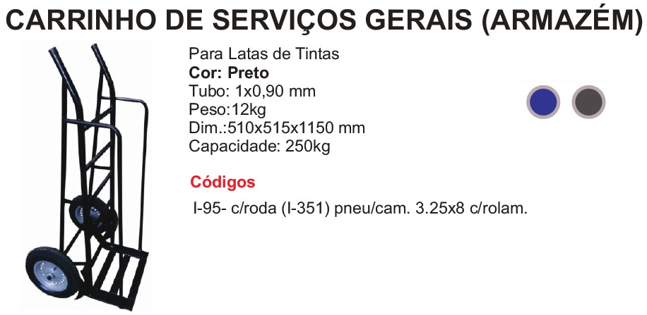 CARRINHO  P/ CARGA 250KG RODA CAMARA I-95 C/ABAS ref. 022140