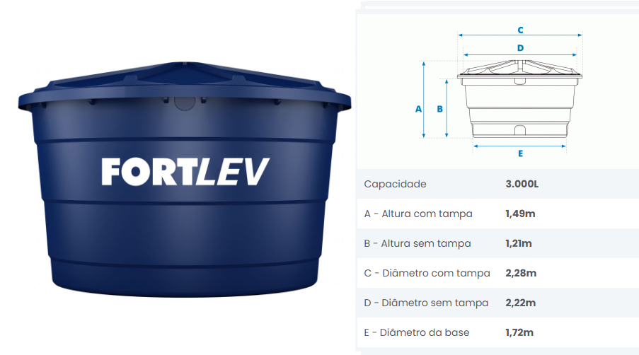 CAIXA D AGUA 3000-L POLIET. TP GRANDE FORTLEV ref. 024316
