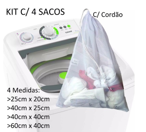 SACO LAVAR ROUPA C/ CORDAO KIT 4 TAMANHOS ref. 024385