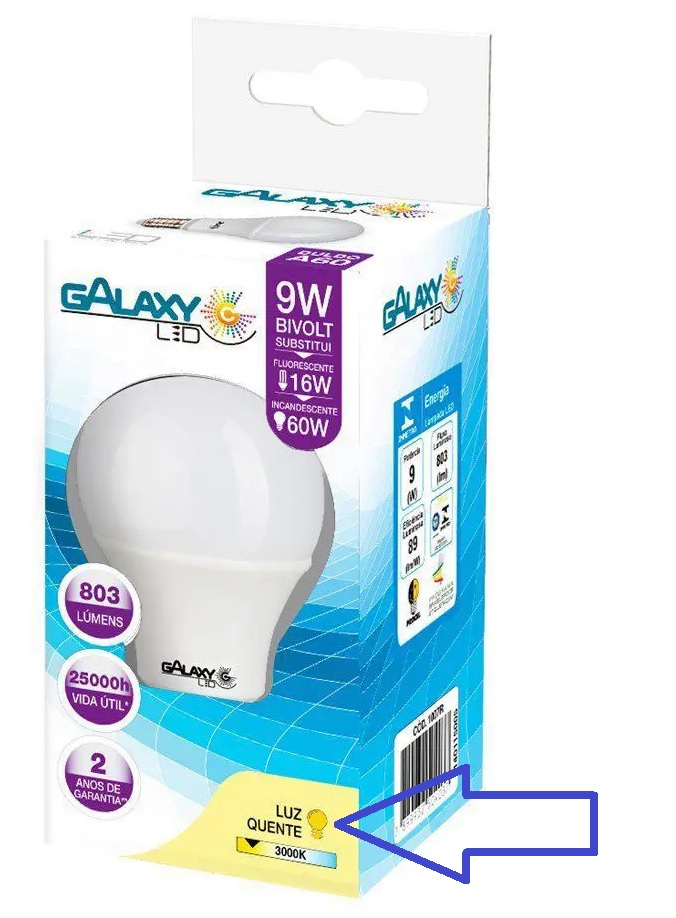 LAMPADA LED E27 BULBO  09W 3000K BR QUENTE BIV ref. 024609