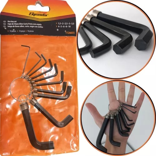 CHAVE ALLEN  CURTA JOGO 1,5 A 10MM ARGOLA C/ 10 UN ref. 025632