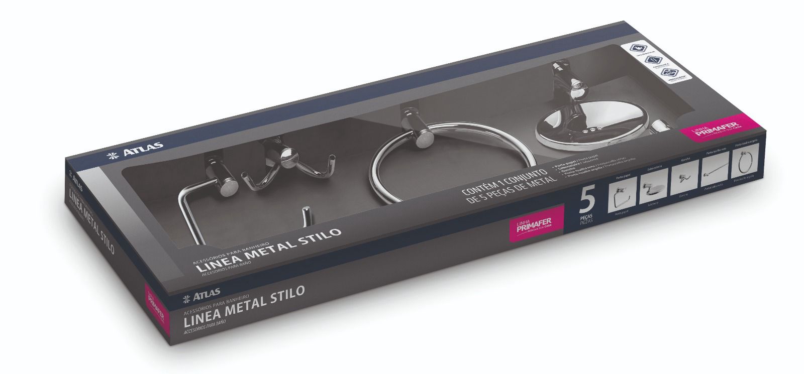 KIT BANHO ATLAS METAL    5 PC LINEA METAL STILO ref. 025928