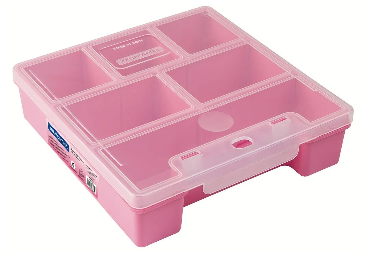CAIXA ORGANIZADORA PVC 06 DIVISORIAS ROSA TRANSP. ref. 026073