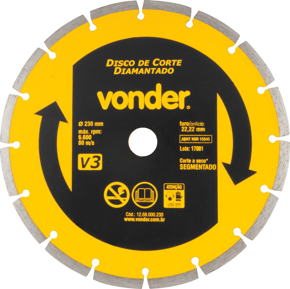 DISCO CORTE DIAM. 09 SEGMENTADO VONDER V3 AMARELO ref. 026495