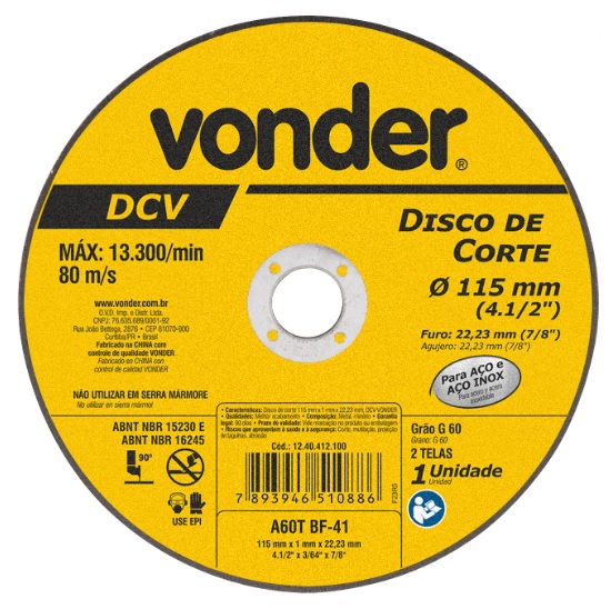 DISCO CORTE INOX   4.1/2X1.0X7/8 VONDER ref. 026637