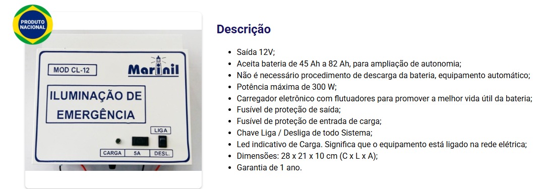 CENTRAL ILUMINACAO EMERGENCIA 12V ATE 300W CL-12 ref. 026925