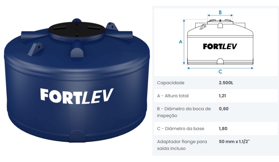 CAIXA D AGUA 2500-L TANQUE TP ROSCA FORTLEV ref. 10.0179