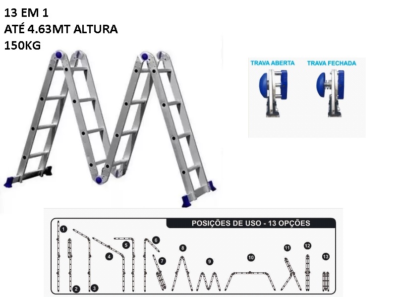 ESCADA ALUMINIO ARTICULADA REAL 4X4 16 DEGRAUS ref. 14.1542