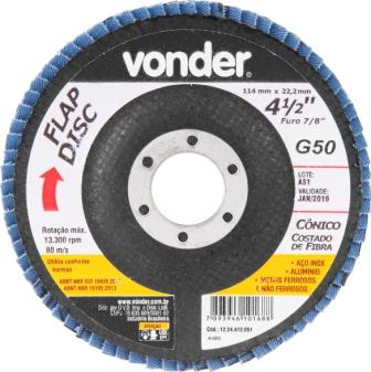 DISCO DE LIXA FLAP  4.1/2 VONDER 050 METAL CONICO ref. 025217