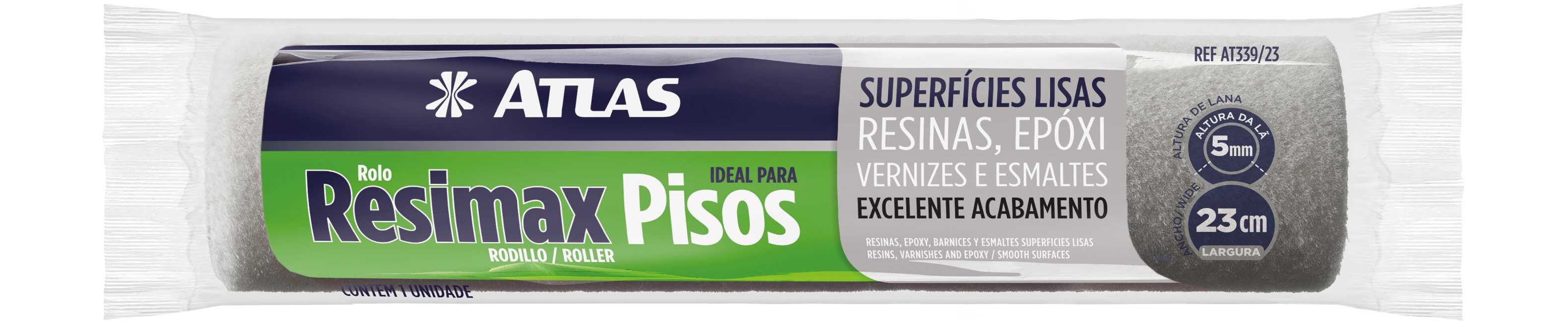 ROLO PINTURA ATLAS RESIMAX 23 CM AT339/23 M. CINZA ref. 026158