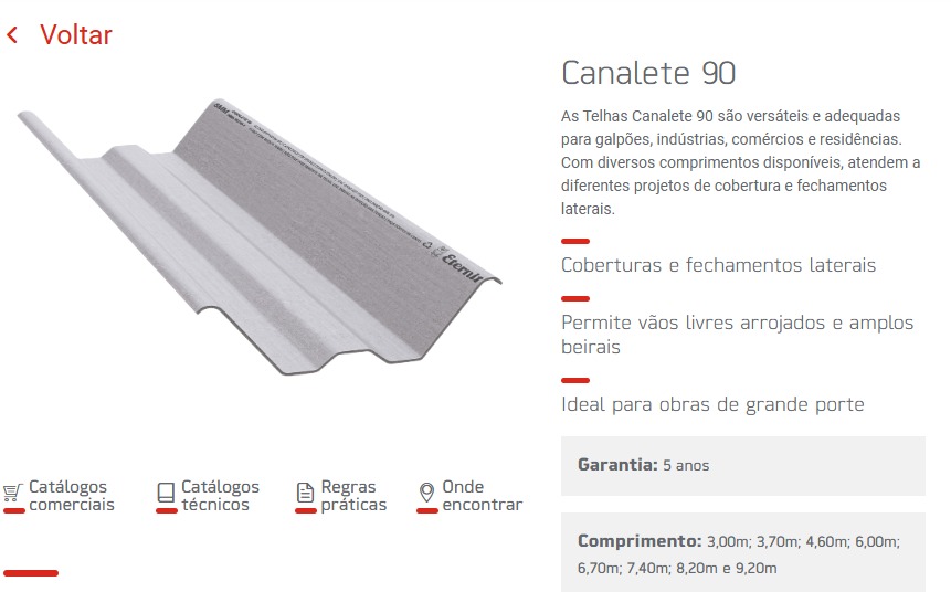 TELHA  8MM CANALETE 90 6.70M ref. 026639