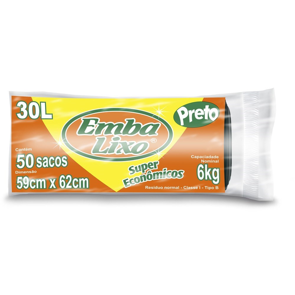 SACO PARA LIXO 030 LITROS 50 PC ECONOMICO PRETO ref. 027024