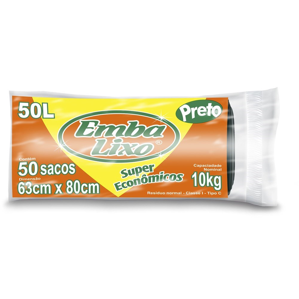 SACO PARA LIXO 050 LITROS 50 PC ECONOMICO PRETO ref. 027025