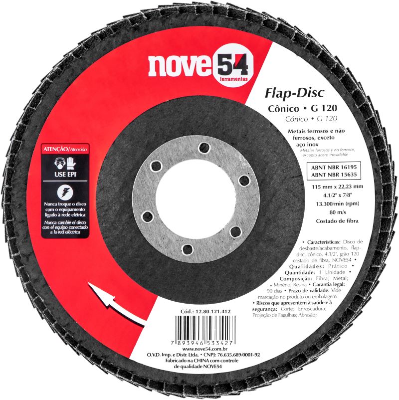 DISCO DE LIXA FLAP  4.1/2 120 DESBASTE / ACABAMENTO ref. 14.1229