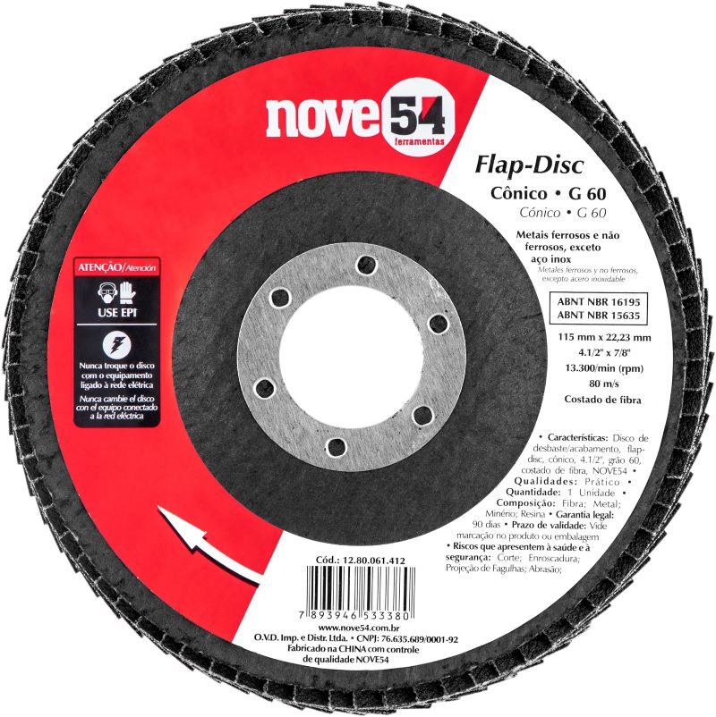 DISCO DE LIXA FLAP  4.1/2 060 DESBASTE / ACABAMENTO ref. 14.2119