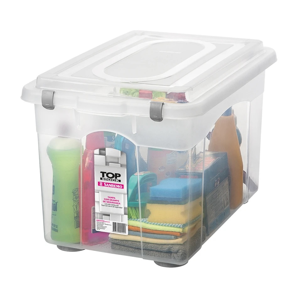 CAIXA ORGANIZADORA PVC 56,1L C/ TAMPA TRANSPARENTE ref. 027066