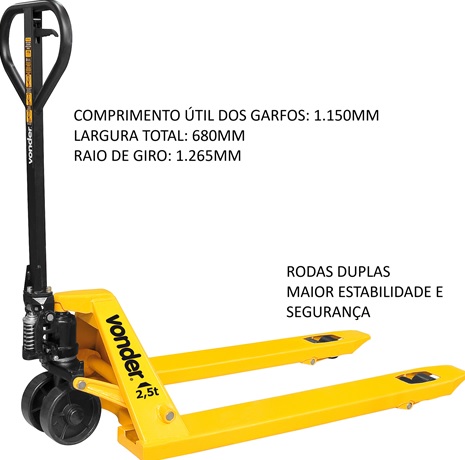 PALETEIRA HIDR. 2,5TON 1150X680MM RODA DUPLA PDN256 ref. 026240