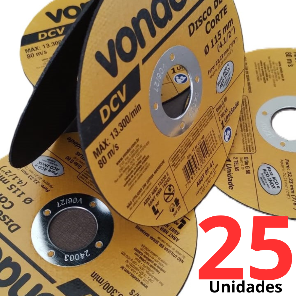 DISCO CORTE INOX   4.1/2X1.0X7/8 VONDER CAIXA C/ 25UN ref. 027099
