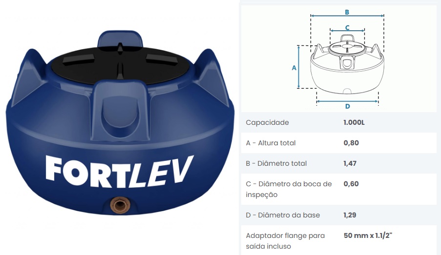 CAIXA D AGUA 1000-L TANQUE TP ROSCA FORTLEV ref. 10.0009