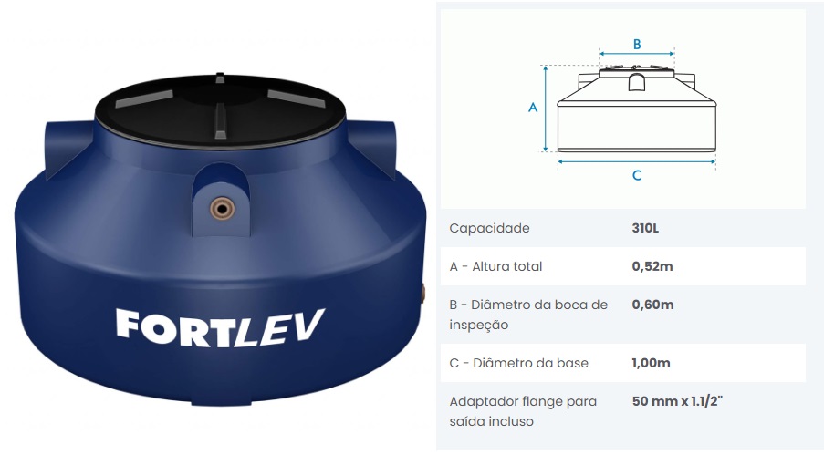 CAIXA D AGUA  310-L TANQUE TP ROSCA FORTLEV ref. 10.0022
