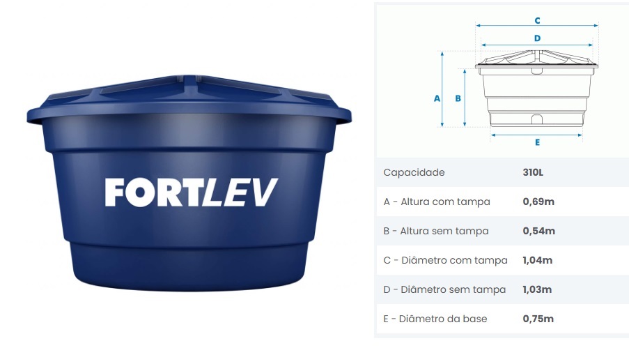 CAIXA D AGUA  310-L POLIET. TP GRANDE FORTLEV ref. 10.0173