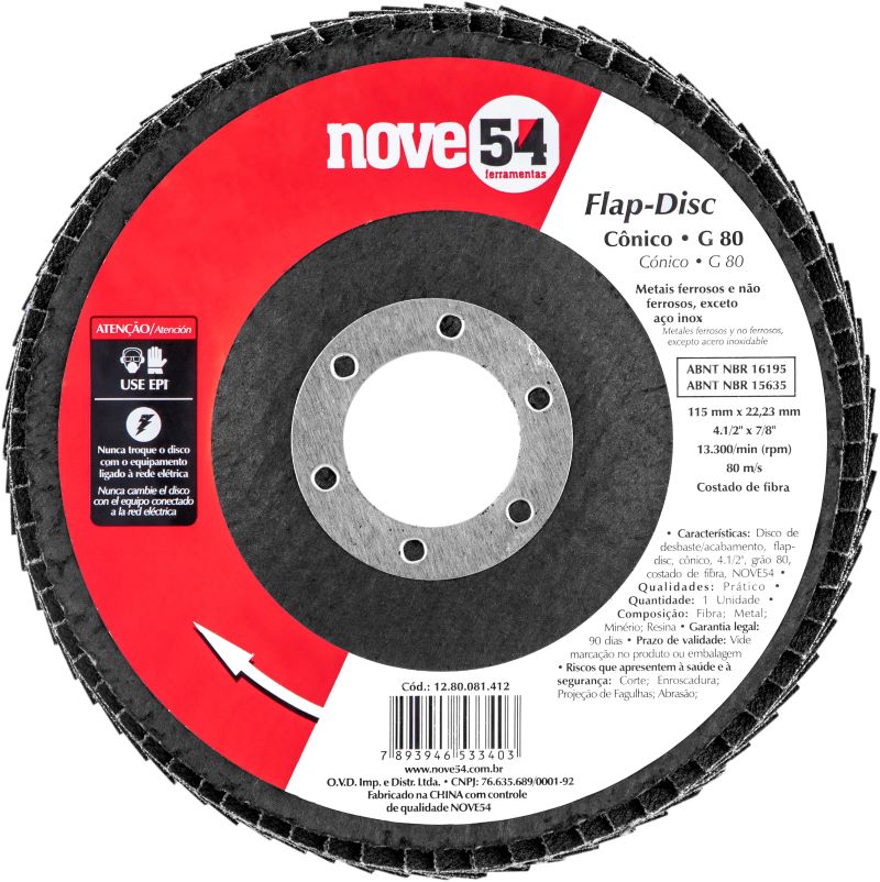 DISCO DE LIXA FLAP  4.1/2 080 DESBASTE / ACABAMENTO ref. 14.1499