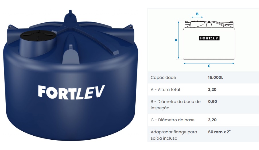 CAIXA D AGUA X15000-L TANQUE TP ROSCA FORTLEV ref. 019042