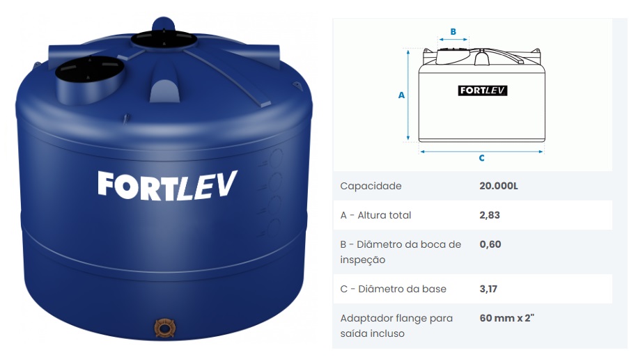 CAIXA D AGUA X20000-L TANQUE TP ROSCA FORTLEV ref. 020164
