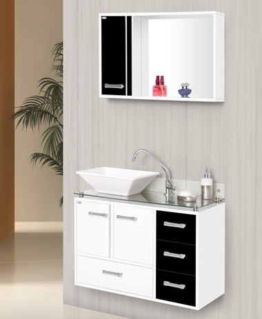 GAB. BANH. MM 080 HORTENSIA BRANCO-PTO C/ VIDRO ref. 020958