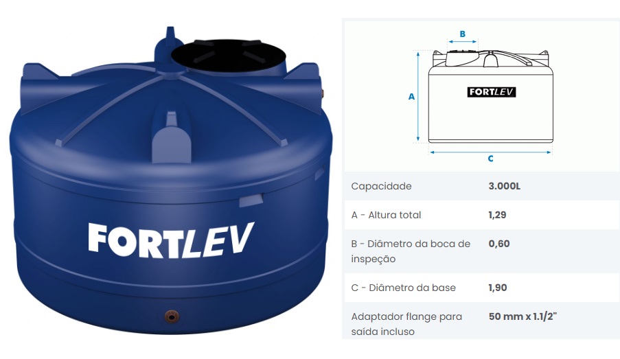 CAIXA D AGUA 3000-L TANQUE TP ROSCA FORTLEV ref. 024930