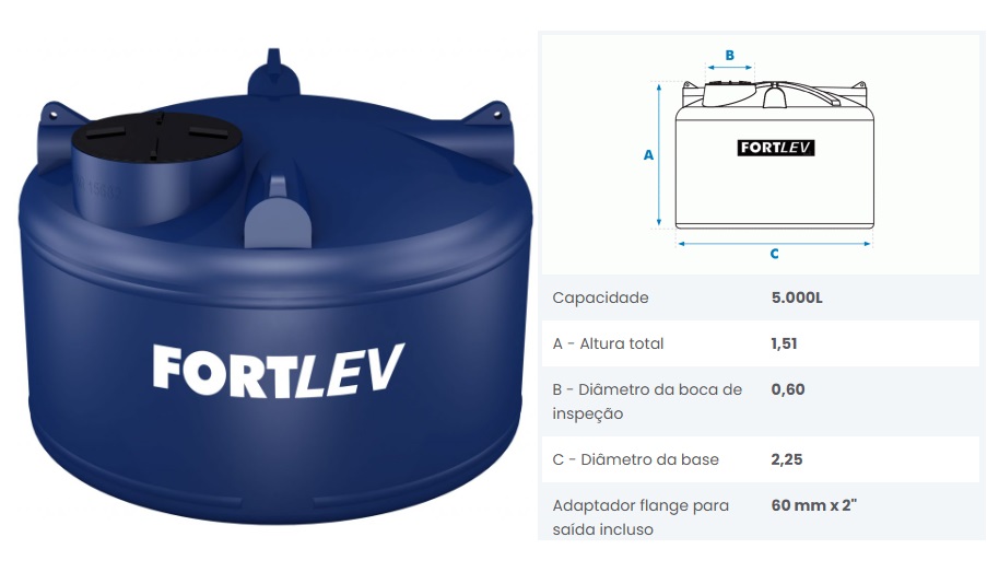 CAIXA D AGUA 5000-L TANQUE TP ROSCA FORTLEV ref. 10.0172
