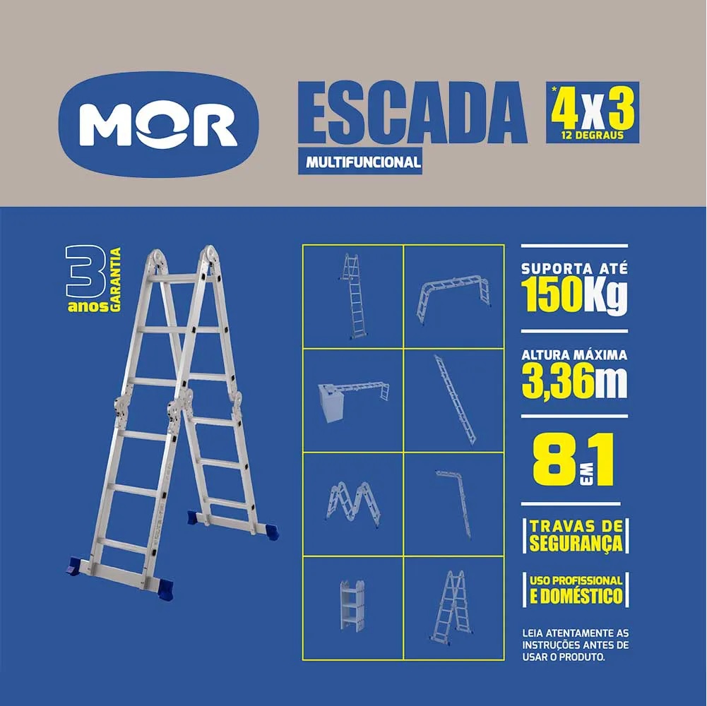 ESCADA ALUMINIO ARTICULADA MOR 4X3 12 DEGRAUS ref. 14.2045