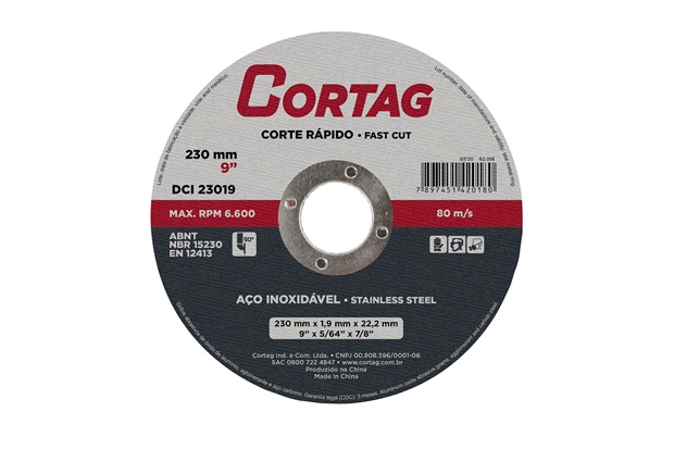 DISCO CORTE INOX  09 X 2.0 X 7/8 CORTAG ref. 021891