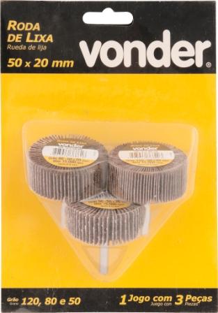 RODA LIXA KIT COM 3 PC 50X20MM HASTE 1/4 G50/80/120 ref. 024810